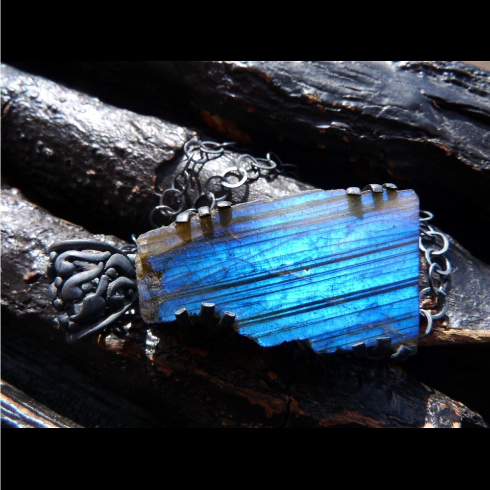 No brand, Necklace, crystal labordoite, blue. - Picture 16 of 16